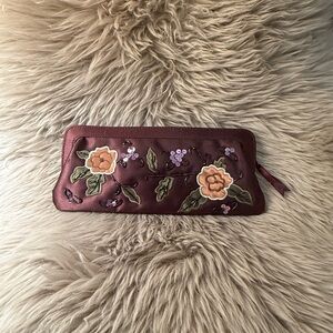 Floral Embroidered Clutch - Purple and Brown